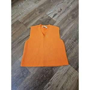 Zara Bright Orange Ribbed V-Neck Sweater Vest